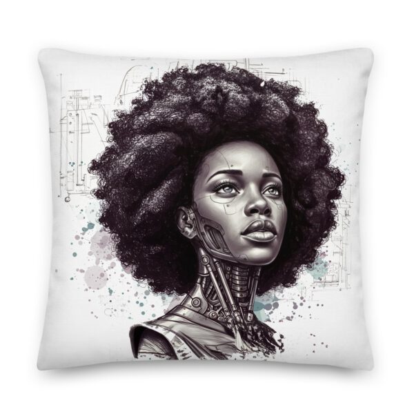 Coussin premium steampunk femme androïde au toucher lin — PunkForge