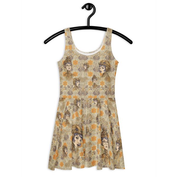 Robe patineuse all over beige et orange élégante — PunkForge