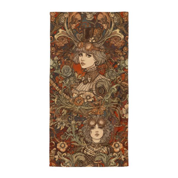 Serviette steampunk sublimée douce au motif brun et orange — PunkForge