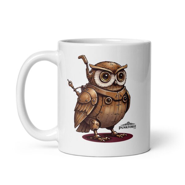 Mug blanc steampunk hibou robotique — PunkForge