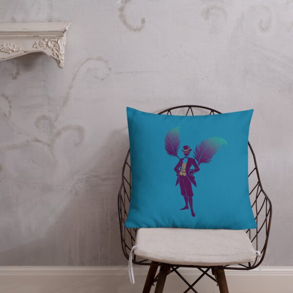 Coussin premium bleu avec silhouette steampunk en lin — PunkForge