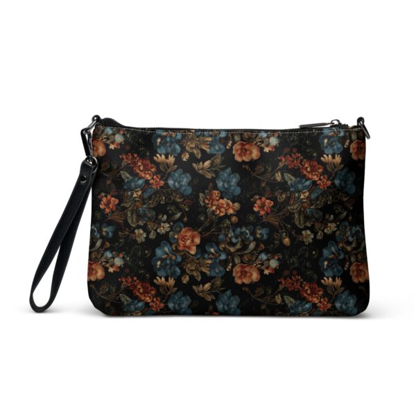 Sac bandoulière noir mat motifs floraux multicolores en faux cuir — PunkForge