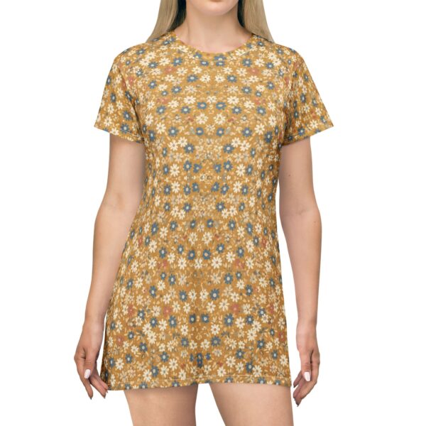 Retro Daisy Floral Pattern T-Shirt Dress | All-Over Print — PunkForge