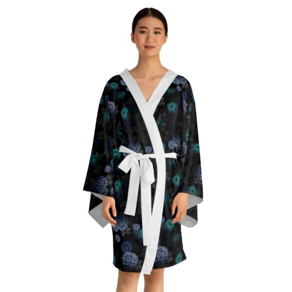 Midnight Blue Peony Floral Long Sleeve Kimono — PunkForge