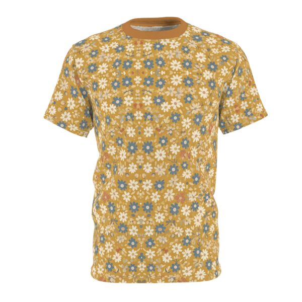 Retro Daisy Floral All-Over Print Tee | Yellow Blue Pattern — PunkForge