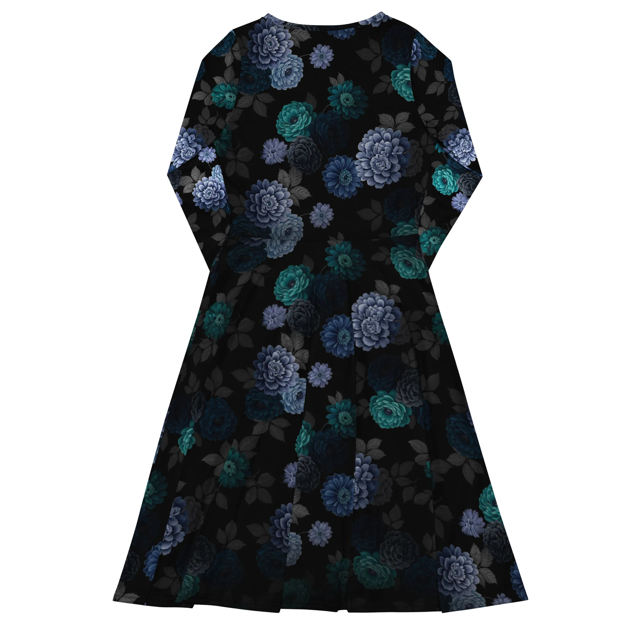 Robe Florale Gothique – Robe Mi-Longue Manches Longues avec Poches – Style Sombre Élégant Femme — PunkForge