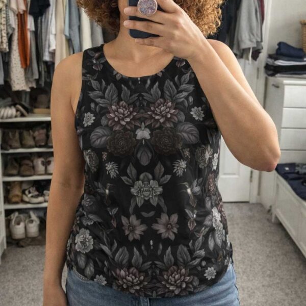 Débardeur Floral Sombre – Top Noir Botanique – Style Gothique Romantique Femme