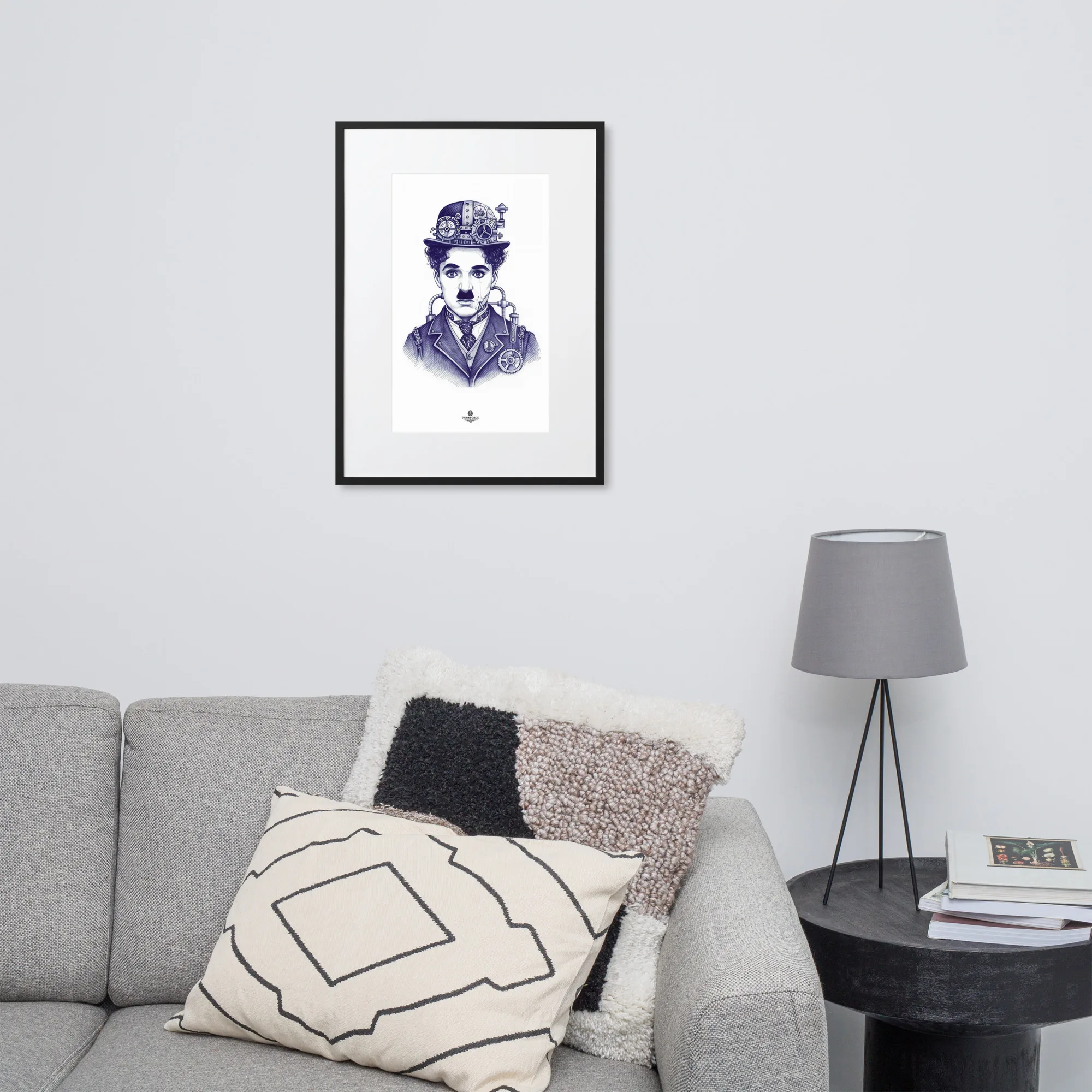 Affiche steampunk Charlie Chaplin | poster vintage industriel | déco murale artistique | affiche encadrée élégante | idée cadeau original — PunkForge