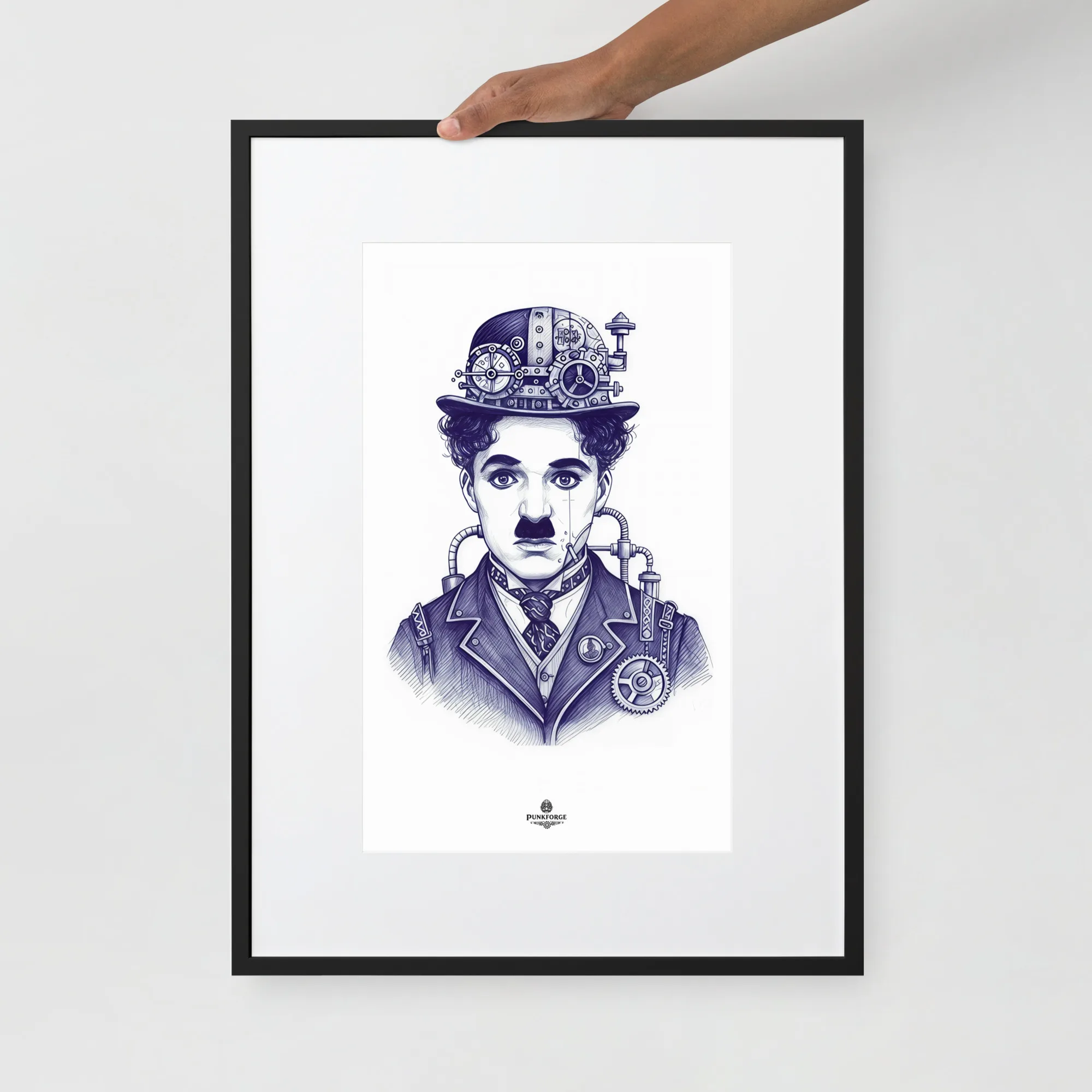 Affiche steampunk Charlie Chaplin | poster vintage industriel | déco murale artistique | affiche encadrée élégante | idée cadeau original — PunkForge