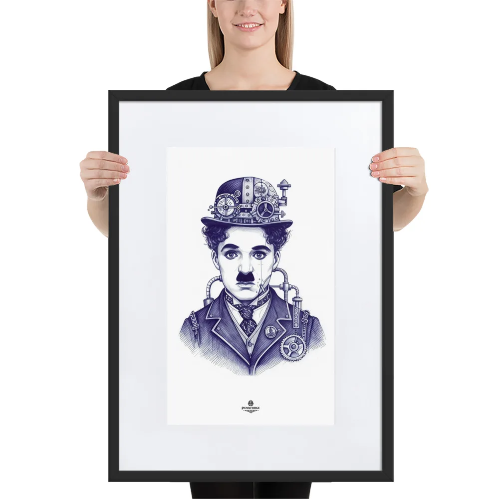 Affiche steampunk Charlie Chaplin | poster vintage industriel | déco murale artistique | affiche encadrée élégante | idée cadeau original — PunkForge