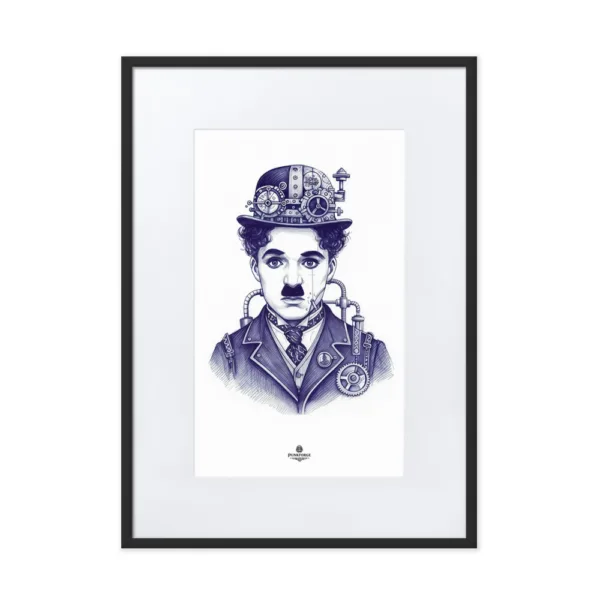 Affiche steampunk Charlie Chaplin | poster vintage industriel | déco murale artistique | affiche encadrée élégante | idée cadeau original — PunkForge