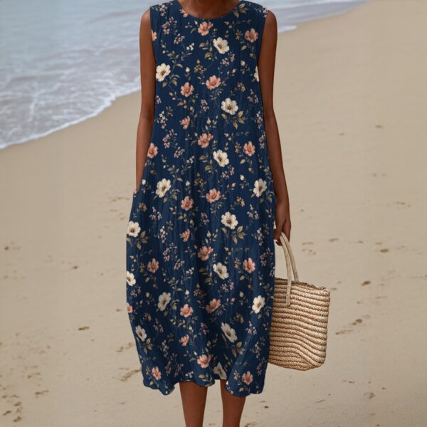 Robe d’été fleurie bleu nuit en coton