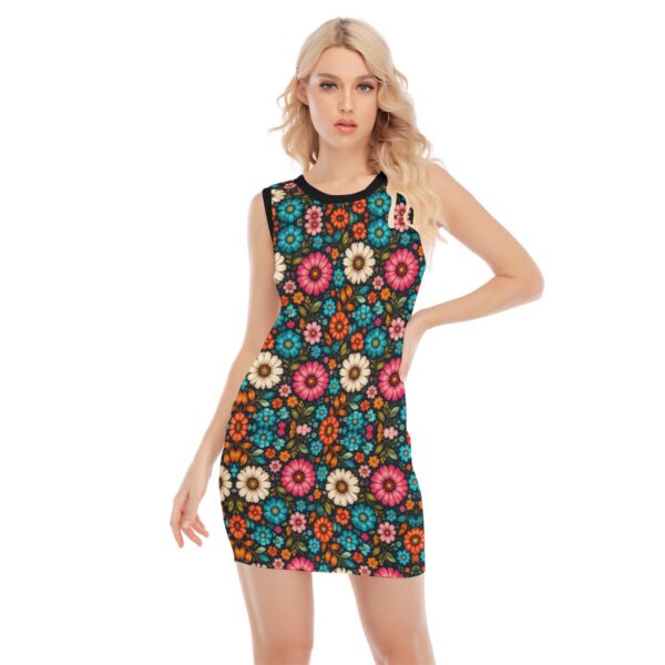 Robe Moulante Florale Femme | Mini Robe Sans Manches | Silhouette Flatteuse | Robe Été Colorée Vintage Chic | PunkForge