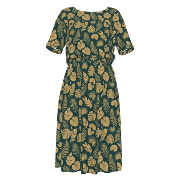 Robe Longue Tropicale Femme XS-3XL | Robe Bohème Chic Taille Élastique | Robe Fluide Vacances Été Feuillage Doré