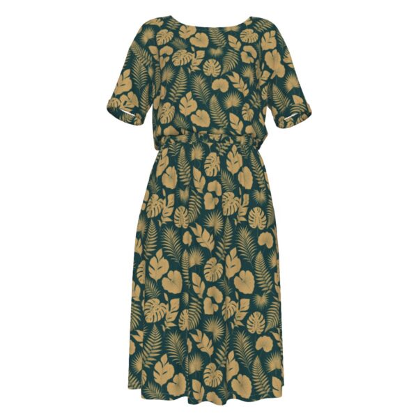 Robe Longue Tropicale Femme XS-3XL | Robe Bohème Chic Taille Élastique | Robe Fluide Vacances Été Feuillage Doré