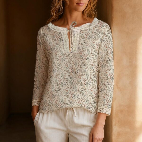 Blouse fleurie bohème avec dentelle