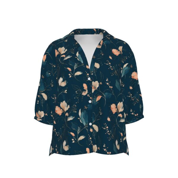 Chemise Femme Fleurie Sombre – Blouse Bohème Chic Dark Floral Bleu Nuit Coupe Ample Élégante - Du XS au 2XL.