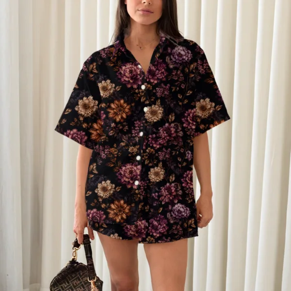 Ensemble fleuri avec chemise et short taille haute