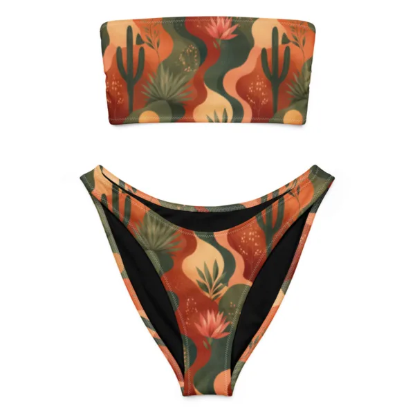 Bikini Bandeau Femme Tropical Sunset | Maillot de Bain Taille Haute du 2XS au 6XL | Bikini Bohème Coloré Été Plage Piscine | PunkForge