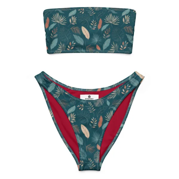 Bikini Bandeau Grande Taille 2XS-6XL | Maillot de Bain Taille Haute Tropical Bleu | Bikini Recyclé Femme | Summer Is Coming | PunkForge
