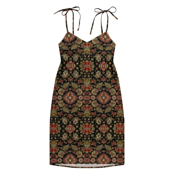 Robe midi bohème chic femme – Robe fluide à bretelles réglables, robe été élégante fendue, robe légère imprimé vintage