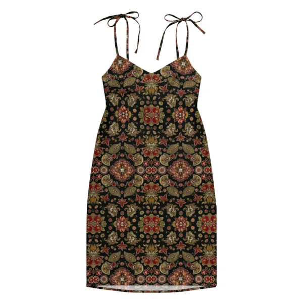 Robe midi bohème chic femme – Robe fluide à bretelles réglables, robe été élégante fendue, robe légère imprimé vintage