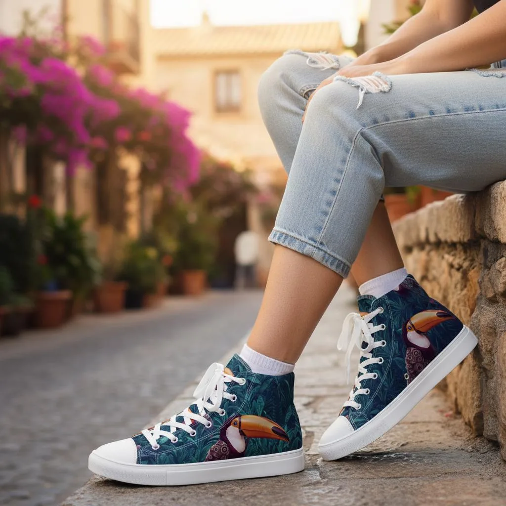 Baskets toile femme toucan steampunk jungle chaussures montantes sneakers originales mode