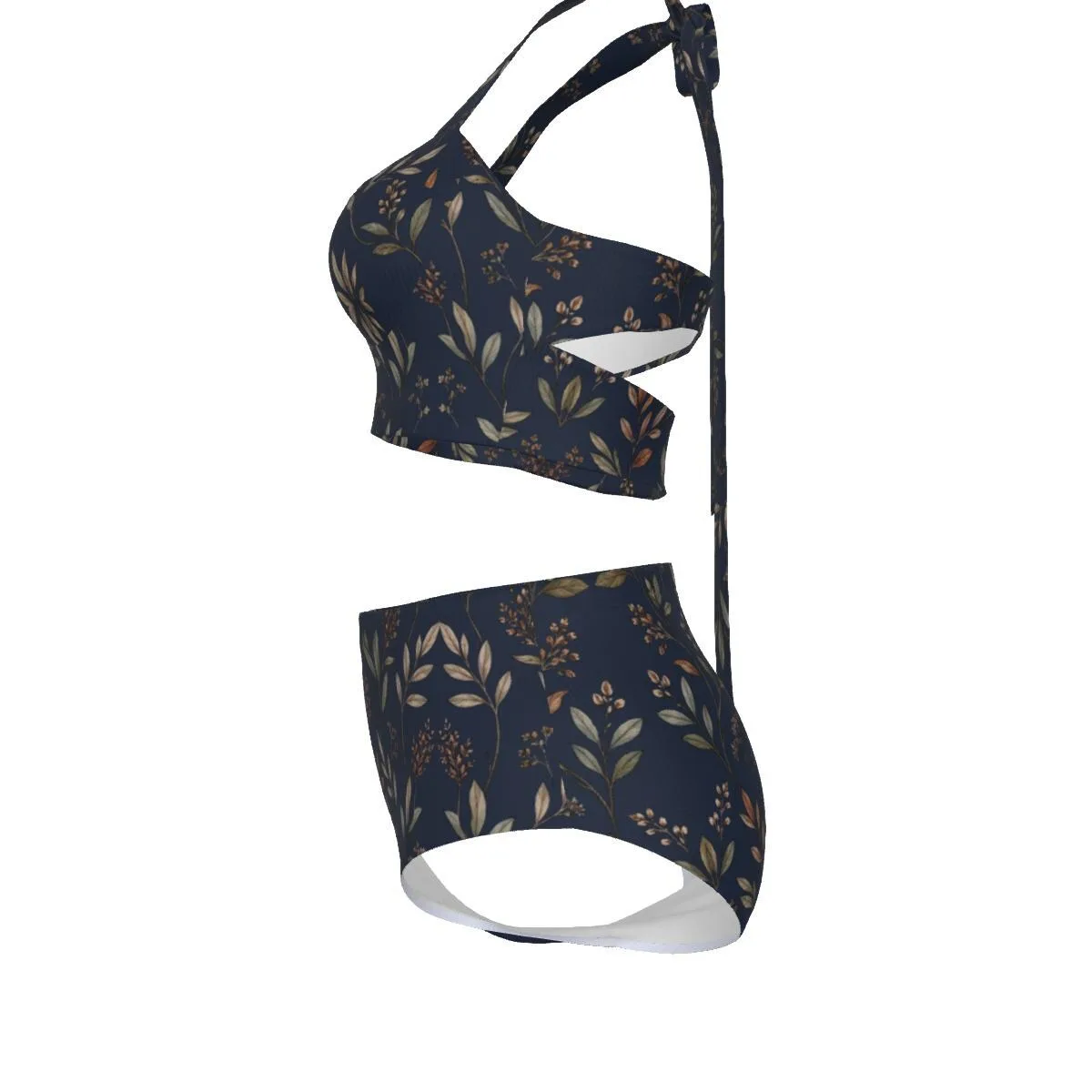 Bikini Grande Taille Fleuri Bleu Marine, Maillot Taille Haute S à 7XL, Ensemble Femme Rétr – vue 10