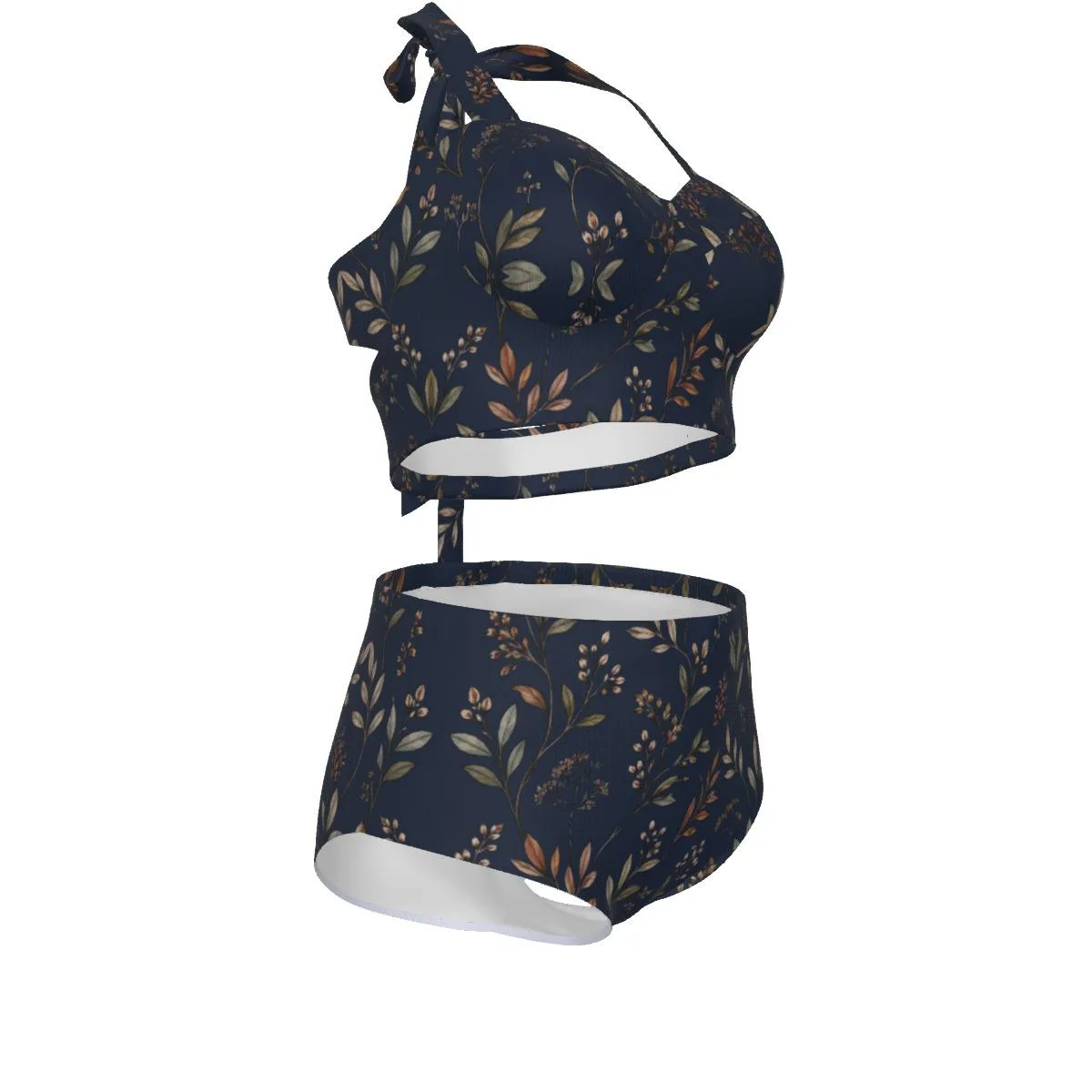 Bikini Grande Taille Fleuri Bleu Marine, Maillot Taille Haute S à 7XL, Ensemble Femme Rétr – vue 11