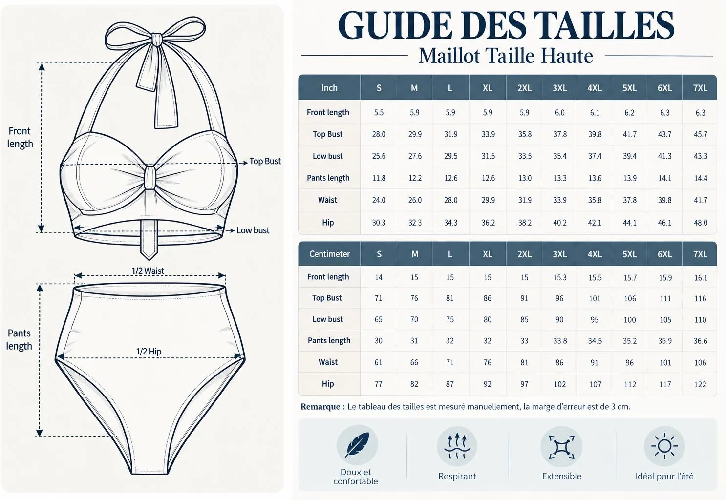 Bikini Grande Taille Fleuri Bleu Marine, Maillot Taille Haute S à 7XL, Ensemble Femme Rétr – vue 13