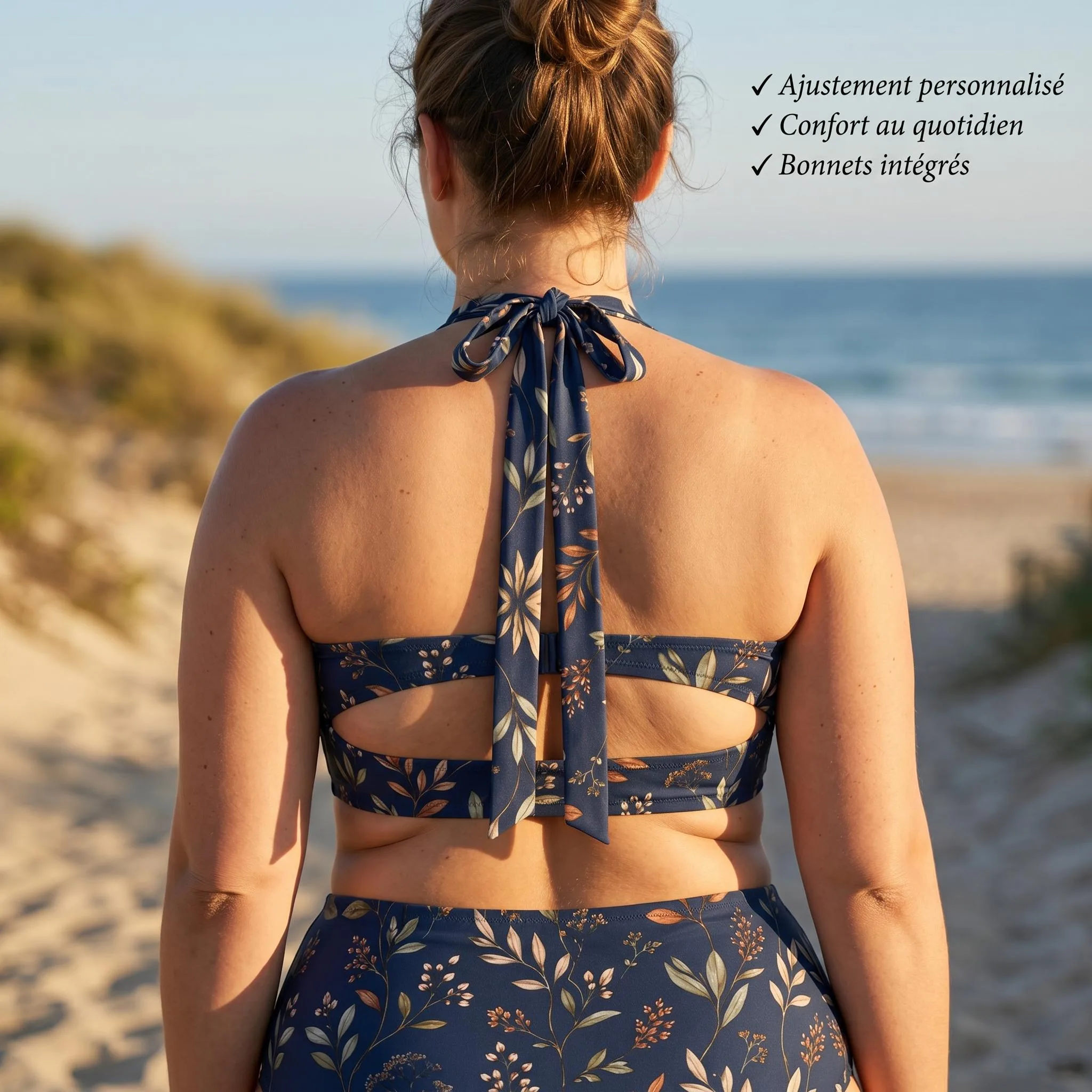 Bikini Grande Taille Fleuri Bleu Marine, Maillot Taille Haute S à 7XL, Ensemble Femme Rétr – vue 5
