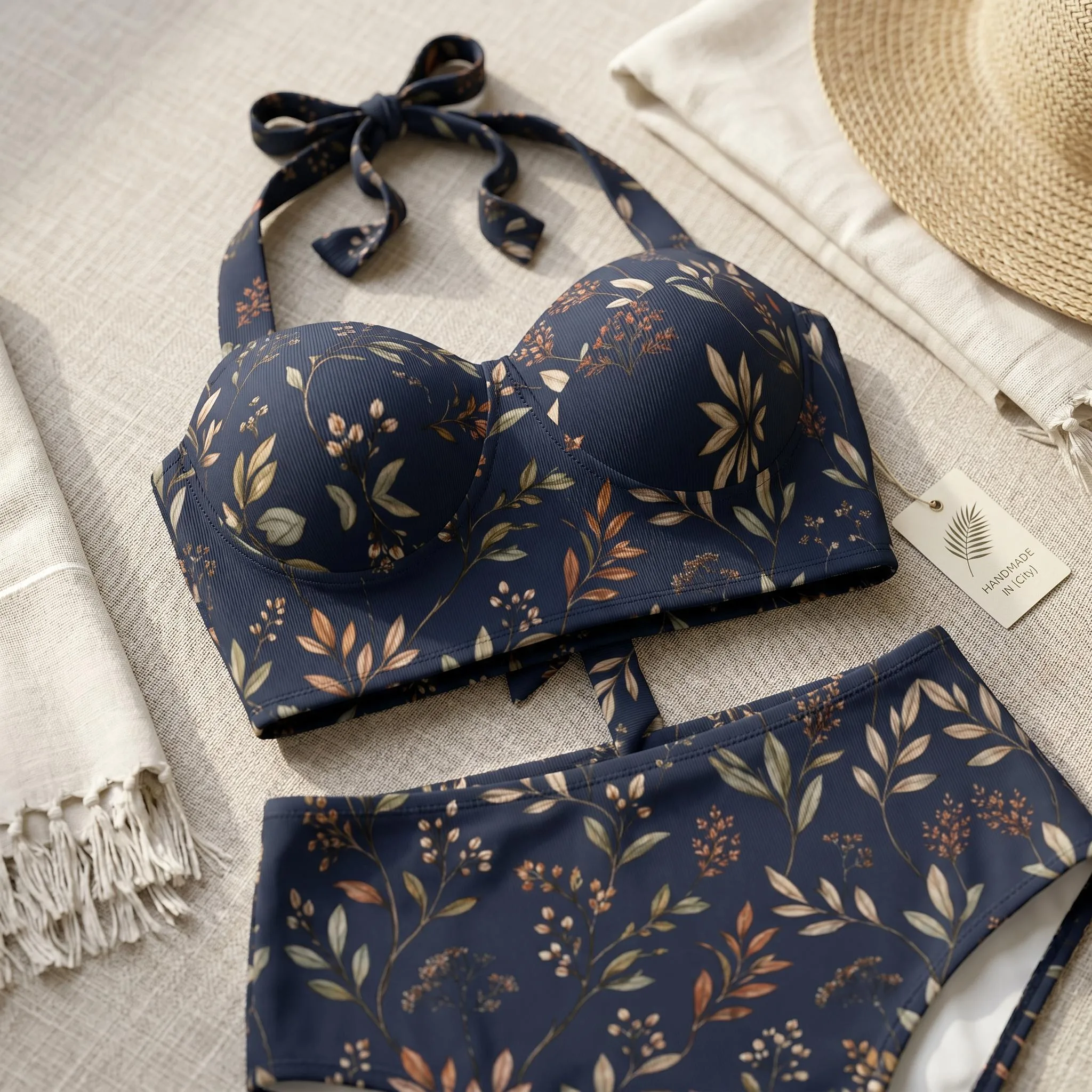Bikini Grande Taille Fleuri Bleu Marine, Maillot Taille Haute S à 7XL, Ensemble Femme Rétr – vue 7