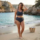 Bikini Grande Taille Fleuri Bleu Marine, Maillot Taille Haute S à 7XL, Ensemble Femme Rétr – vue 8