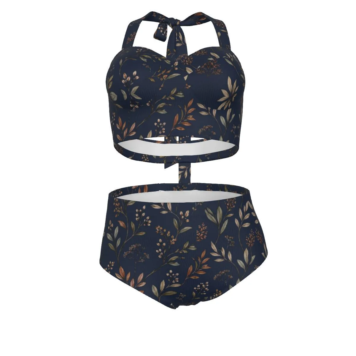 Bikini Grande Taille Fleuri Bleu Marine, Maillot Taille Haute S à 7XL, Ensemble Femme Rétr – vue 9