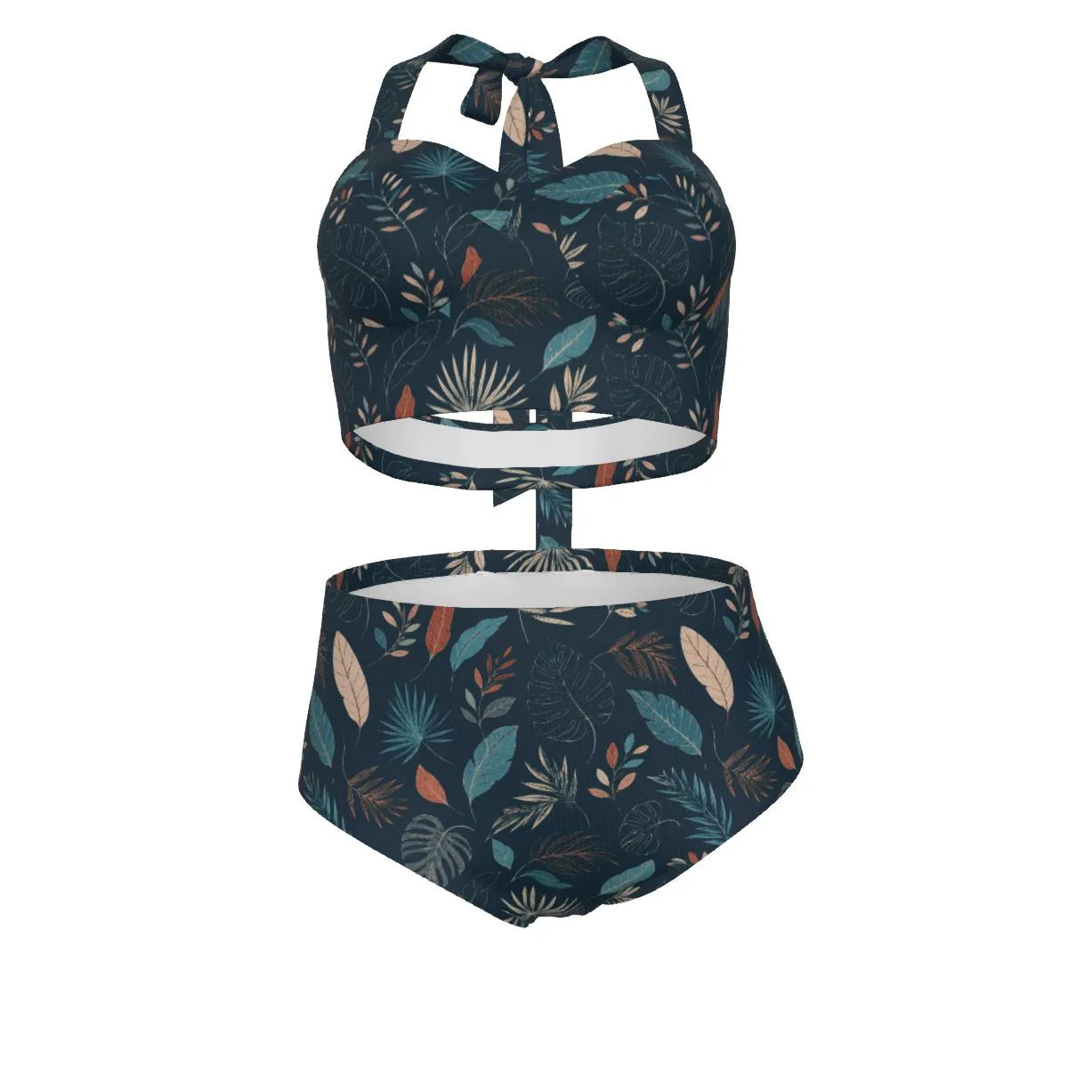 Bikini Taille Haute Fleuri Bleu Nuit, Maillot Femme S à 7XL, Ensemble Deux Pièces Rétro Ch – vue 6
