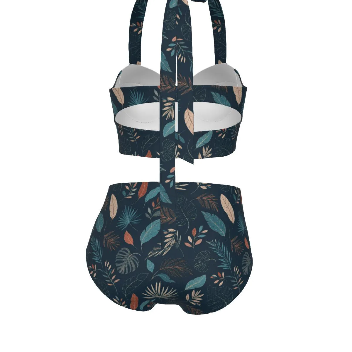 Bikini Taille Haute Fleuri Bleu Nuit, Maillot Femme S à 7XL, Ensemble Deux Pièces Rétro Ch – vue 7