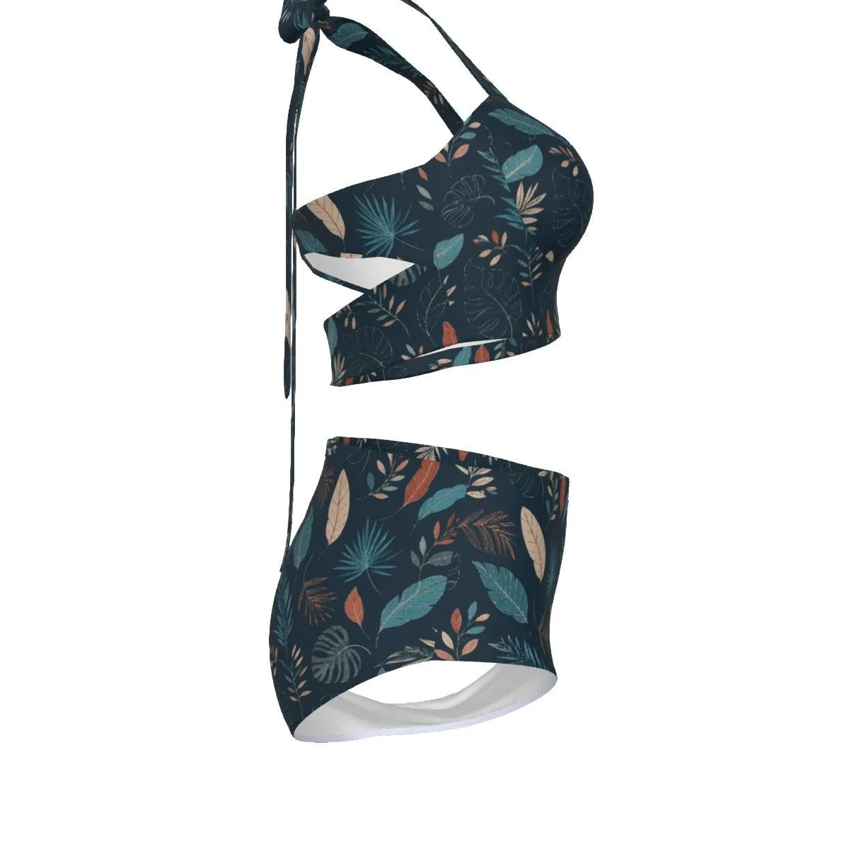 Bikini Taille Haute Fleuri Bleu Nuit, Maillot Femme S à 7XL, Ensemble Deux Pièces Rétro Ch – vue 8