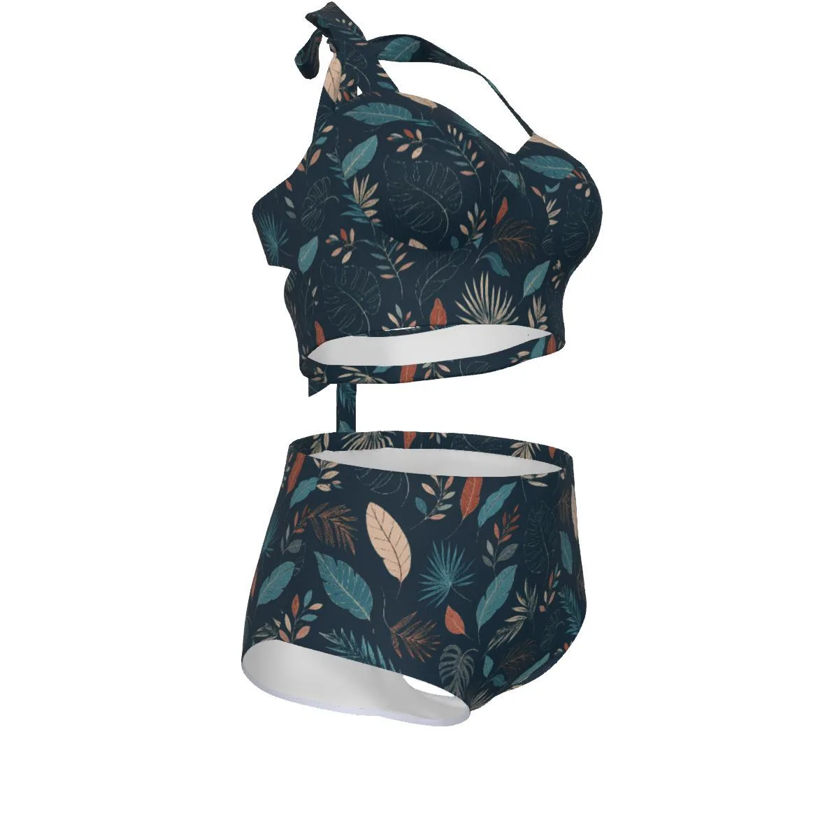 Bikini Taille Haute Fleuri Bleu Nuit, Maillot Femme S à 7XL, Ensemble Deux Pièces Rétro Ch – vue 9