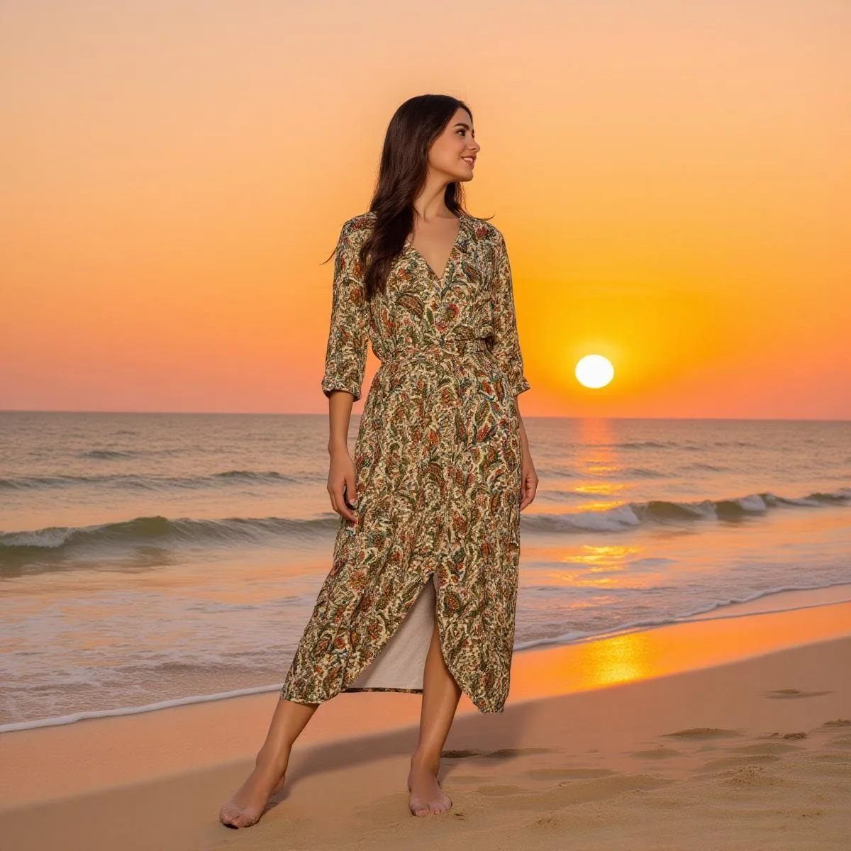 Robe Longue Bohème Femme Paisley Vintage | Robe Plage Fluide Col V | Robe Été Chic Grande Taille | Style Bohèm — vue 11