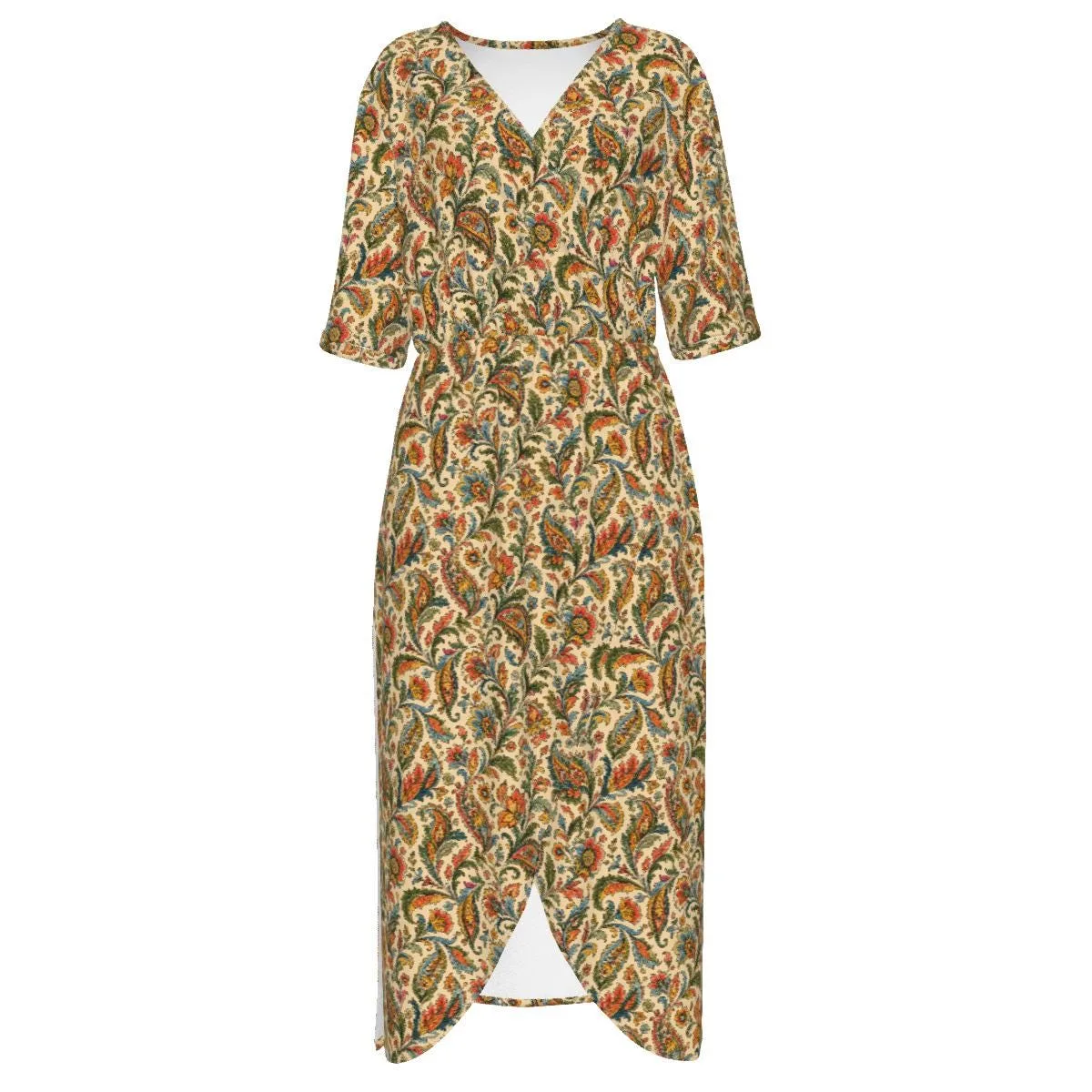 Robe Longue Bohème Femme Paisley Vintage | Robe Plage Fluide Col V | Robe Été Chic Grande Taille | Style Bohèm — vue 2