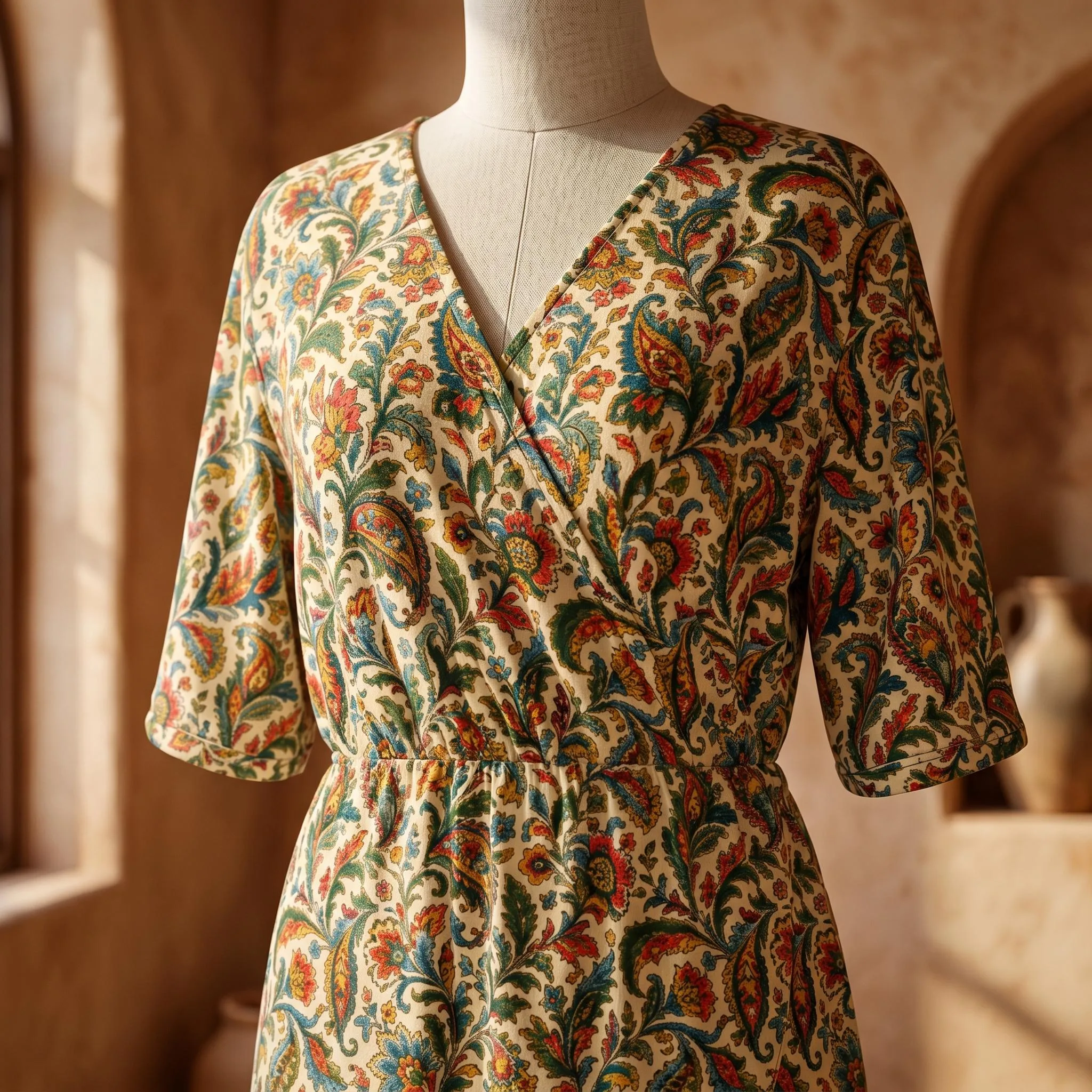 Robe Longue Bohème Femme Paisley Vintage | Robe Plage Fluide Col V | Robe Été Chic Grande Taille | Style Bohèm — vue 6