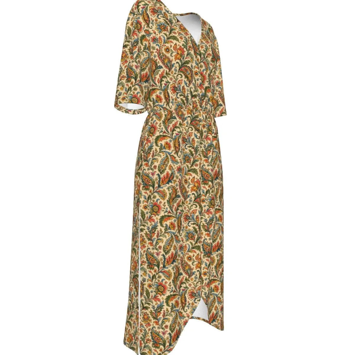 Robe Longue Bohème Femme Paisley Vintage | Robe Plage Fluide Col V | Robe Été Chic Grande Taille | Style Bohèm — vue 7