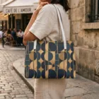 Grand Sac Cabas Géométrique Vintage, Sac Tote Bag Chic Femme, Sac PU Cuir Style Rétro Élégant