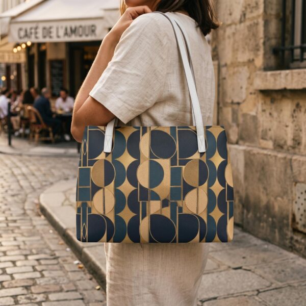 Grand Sac Cabas Géométrique Vintage, Sac Tote Bag Chic Femme, Sac PU Cuir Style Rétro Élégant