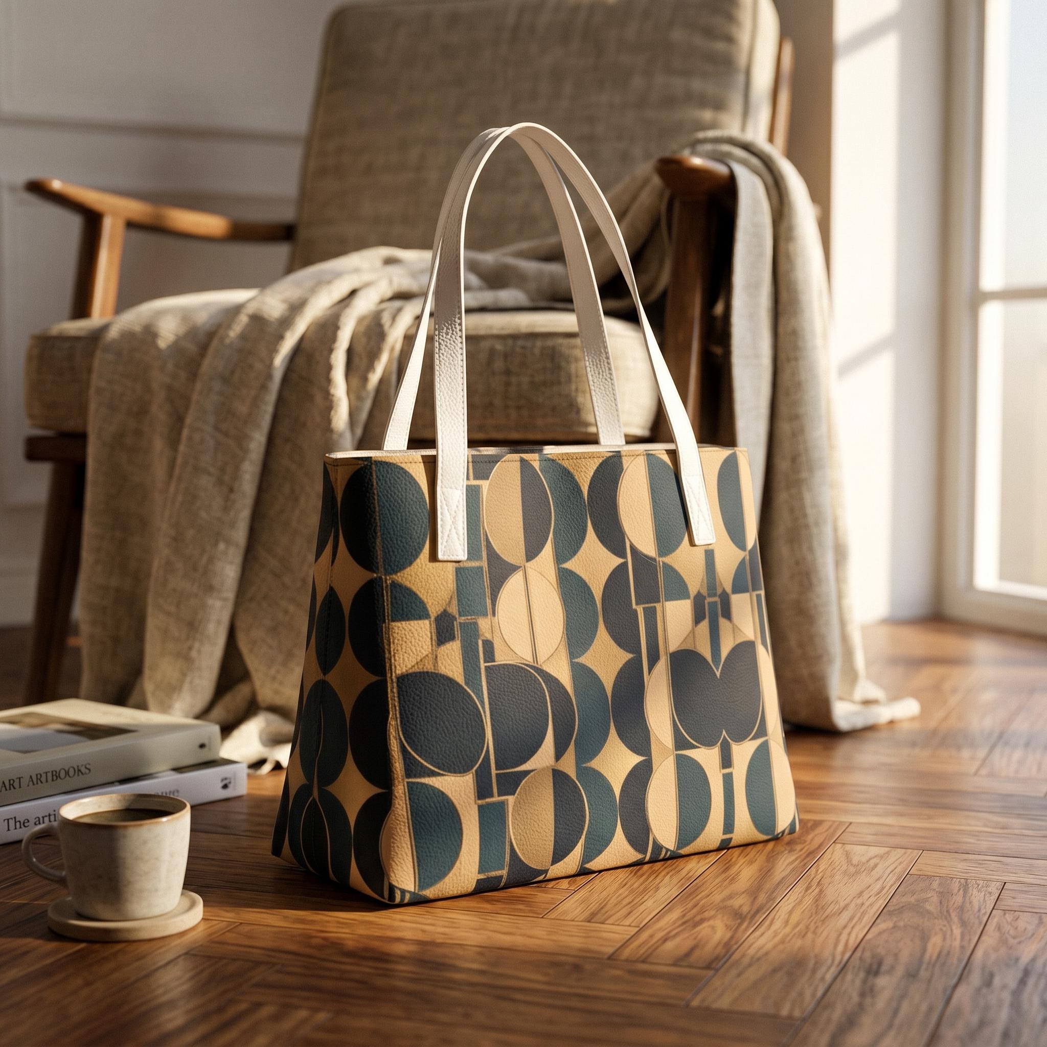 Grand Sac Cabas Géométrique Vintage, Sac Tote Bag Chic Femme, Sac PU Cuir Style Rétro Élégant — vue 2