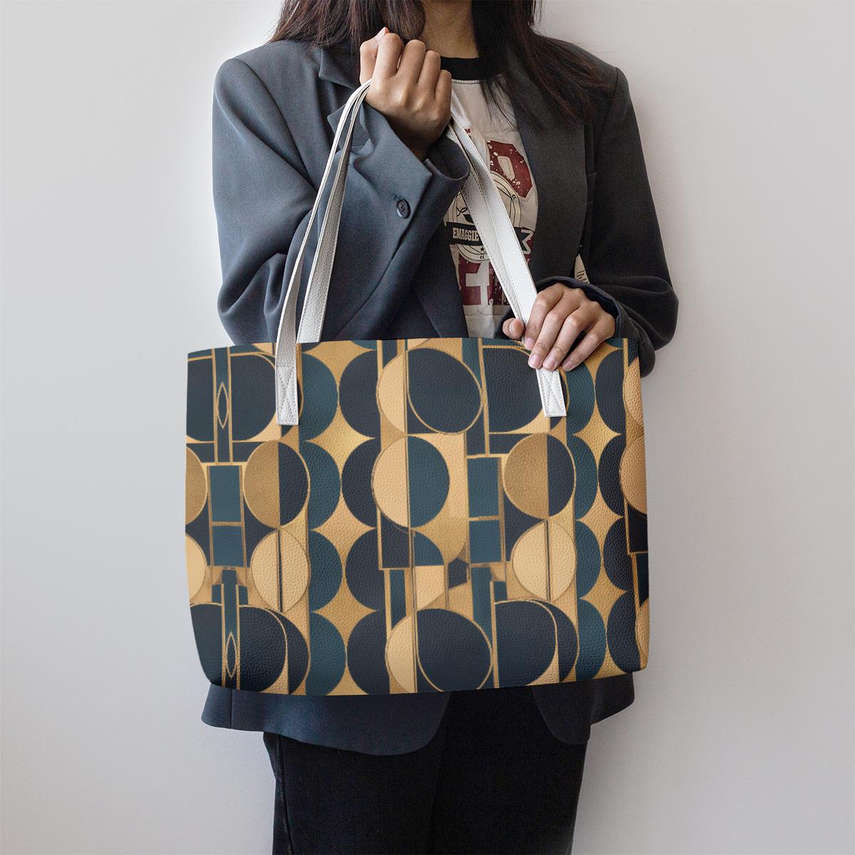 Grand Sac Cabas Géométrique Vintage, Sac Tote Bag Chic Femme, Sac PU Cuir Style Rétro Élégant — vue 6