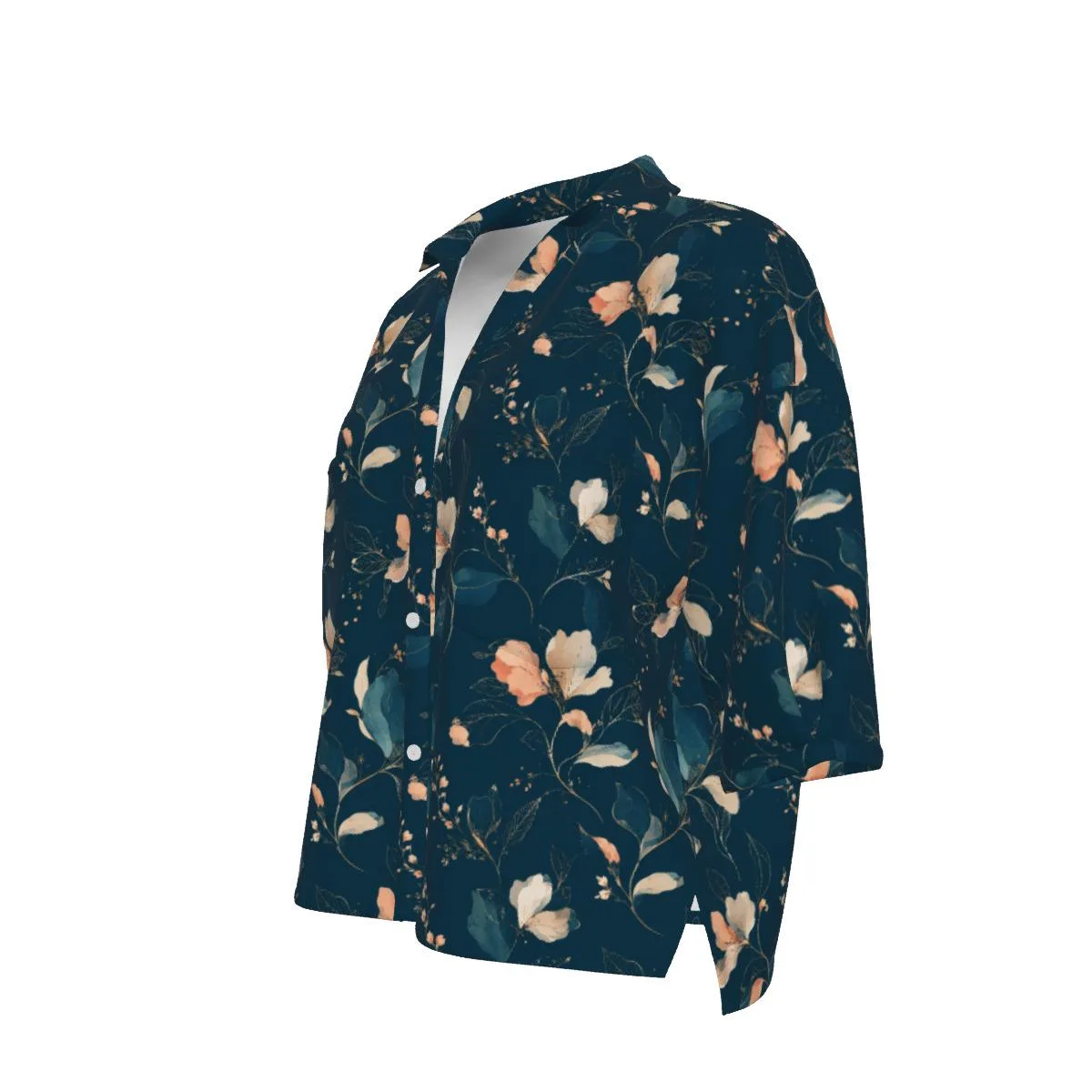 Chemise Femme Fleurie Sombre – Blouse Bohème Chic Dark Floral Bleu Nuit Coupe Ample Élégante - Du XS au 2XL. — vue 11