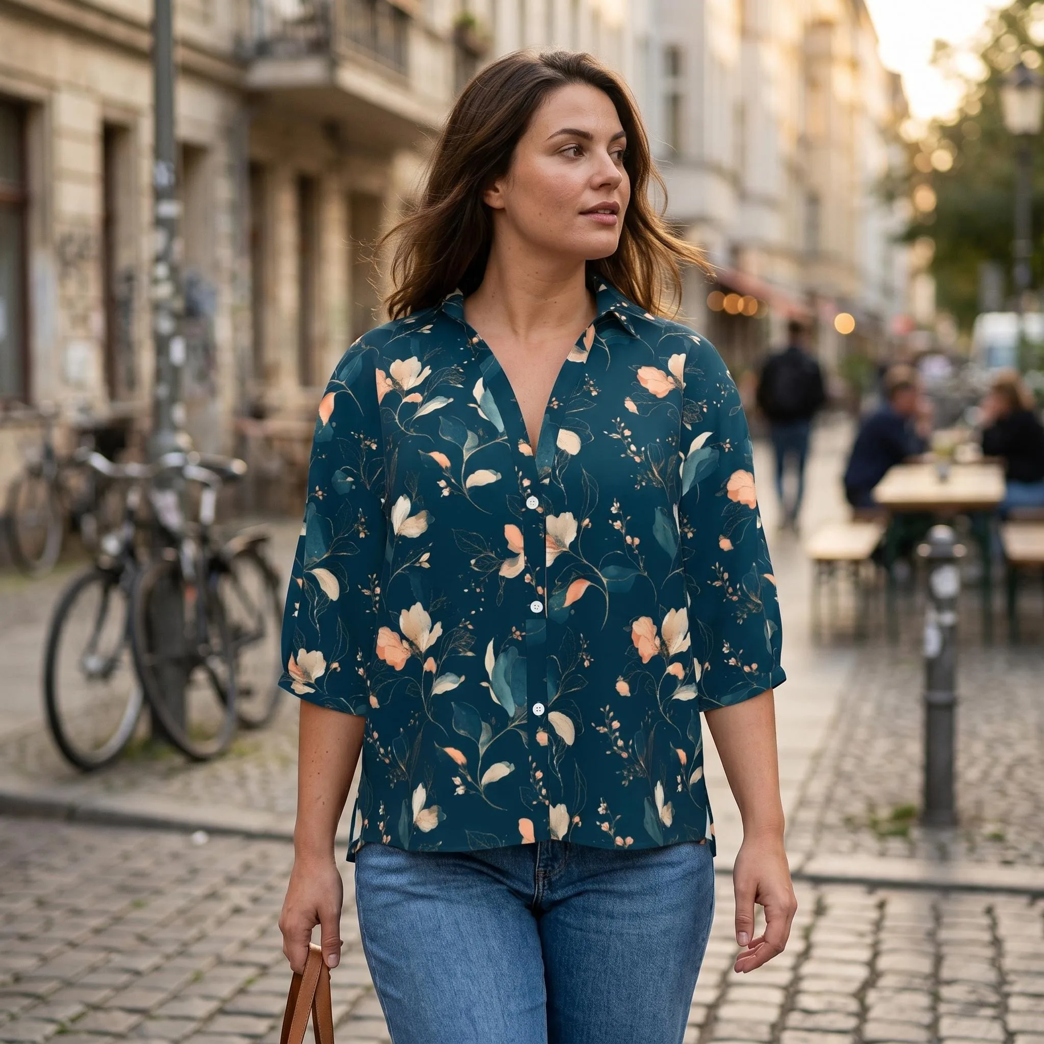 Chemise Femme Fleurie Sombre – Blouse Bohème Chic Dark Floral Bleu Nuit Coupe Ample Élégante - Du XS au 2XL. — vue 3
