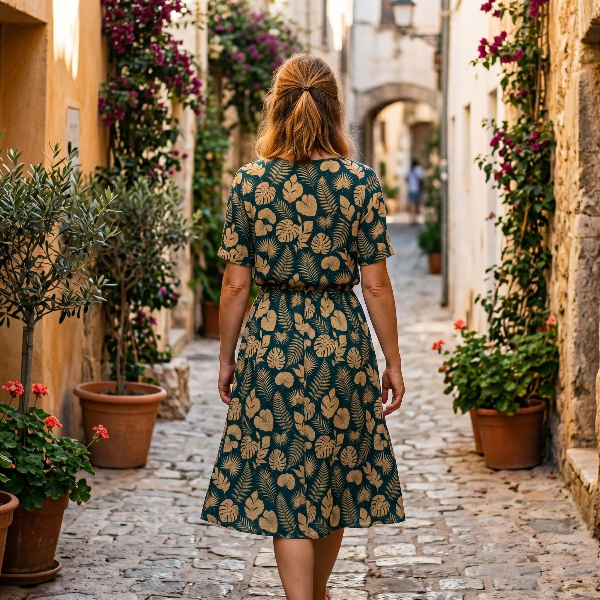 Robe Longue Tropicale Femme XS-3XL | Robe Bohème Chic Taille Élastique | Robe Fluide Vacances Été Feuillage Do — vue 2