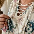 Blouse Florale Femme Col Lacé | Haut Bohème Chic Manches Longues | Tunique Romantique Printemps Été | Grande T — vue 4
